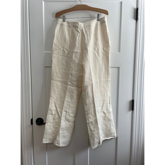 Lauren Ralph Lauren Cream Linen Herringbone Wide Leg Trousers Pants Ivory Sz 12 - Picture 8 of 8